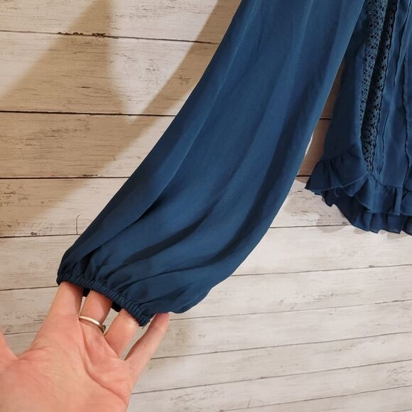 Band of Gypsies Cottagecore Prairie Peasant Festival Boho Semi Sheer Lace Top S - Picture 4 of 12